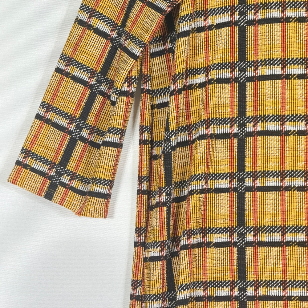 Zara‎ Large Plaid Knit Dress Yellow Womens Mod Retro 60s Preppy Academic Bright - Picture 3 of 6